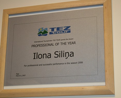 Tūrperators Tez Tour tika atzinis celojumu konsultanti Ilona Siliņa par 2006.gada profesionāli 20795