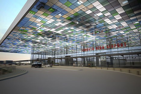 Jaunā starptautiskās lidostas Rīga projekta galvenais akcents – stikla jumta pārsegs, kura krasu gamma veido organisku saspēli ar apkārtējo vidi un La 23737
