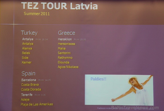 12.05.2011 starptautiskais tūroperators Tez Tour sadarbībā ar airBaltic rīkoja viesnīcā Radisson Blu Latvija Vasaras sezonas 2011 prezentāciju 12.05.2011 starptautiskais tūroperators Tez Tour sadarbībā ar airBaltic rīkoja viesnīcā Radisson Blu Latvija Vasaras sezonas 2011 prezentāciju 59559