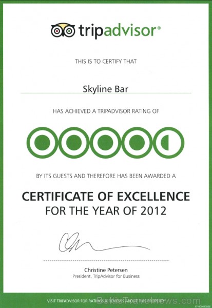 Viesnīcas Radisson Blu Hotel Latvija bārs Skyline saņēma portāla TripAdvisor izcilības sertifikātu 78329