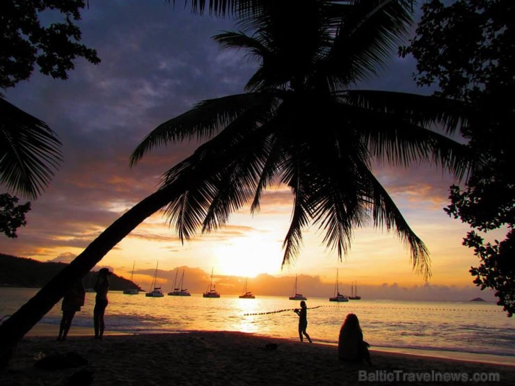 Saulriets Anse Lazio pludmalē, Praslin sala. 104681