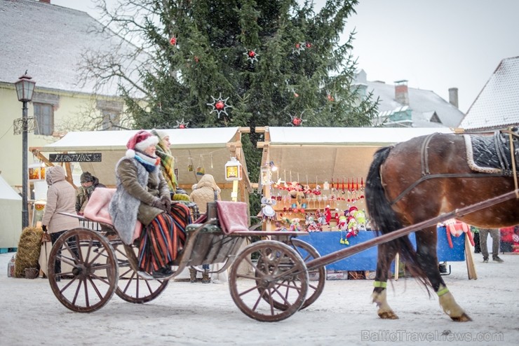 Cēsīs, gaidot Ziemassvētkus, pilsētas iedzīvotāji un viesi pulcējās kopā uz egles iedegšanu, tirdziņos meklēja un atrada gardas dāvanas un klausījās b 239850