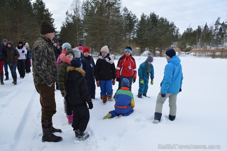 Interesantā pārgājiena laikā pasākuma dalībnieki tika izglītoti par dzīvniekiem ziemā, atstātajiem pēdu nospiedumiem, varēja noskaidrot no kurienes at