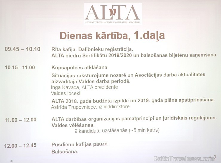 Rīgā 9.04.2019 pulcējas Latvijas Tūrisma Aģentu un Operatoru Asociācijas «ALTA» biedri uz kopsapulci un ievēl jaunu valdi 250829