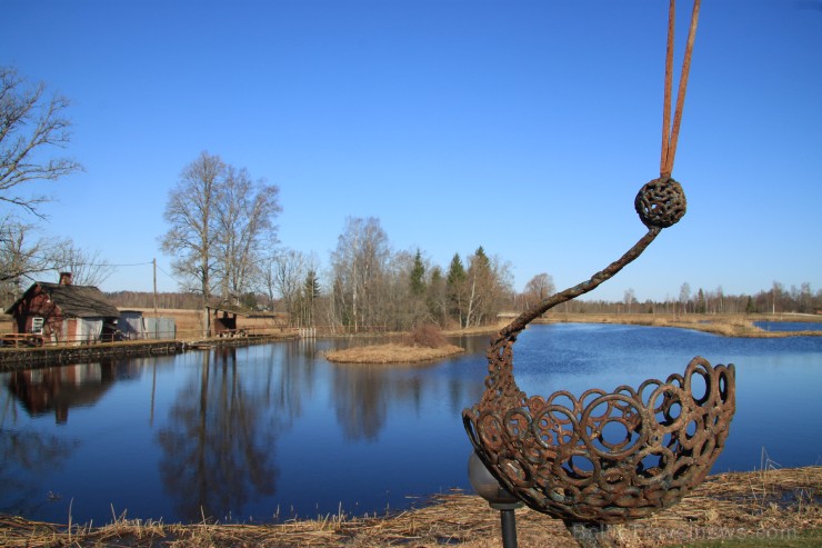 Ķoņu dzirnavas starp Rūjienu un Igaunijas robežu sagaida mūs ar dzidru dzirnavu ezeru un Rūjienas pusē populārā metāla mākslā veidotām dzērvēm 251608