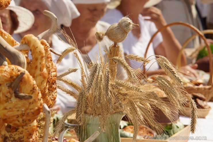 Amatas novada Āraišu vējdzirnavās Maizes dienā smaržoja klaipiņi, rosījās cepējas baltos priekšautos un pulciņiem vien nākca viesi - rudzu maizes cien 260441