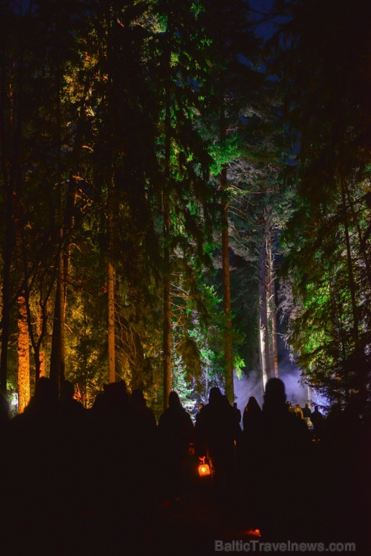 Skaņākalna dabas parkā Mazsalacā Ziemassvētkos iedegās tūkstošiem gaismiņu pasākumā 