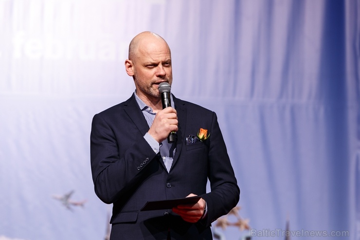 «Gada Cilvēks Tūrismā 2019» pasākuma vadītājs Valdis Melderis. Foto: Andrejs Terentjevs 276336