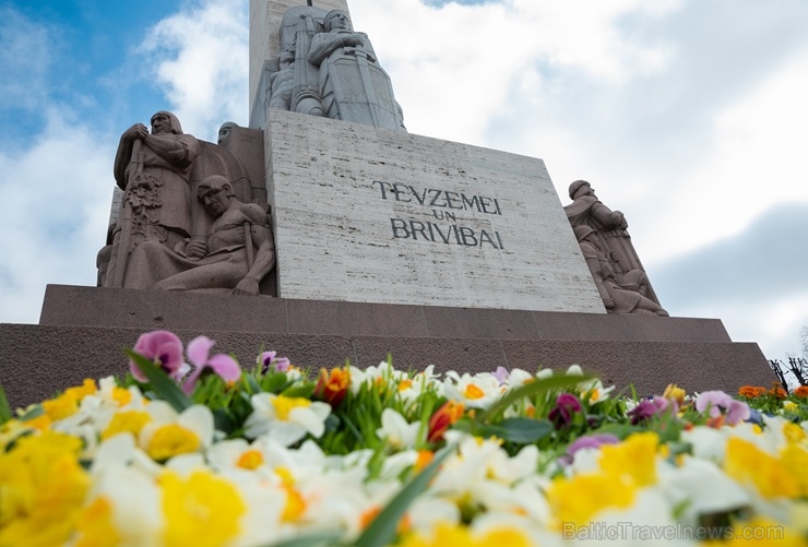 Brīvības pieminekli Rīgā rotā īpaša ziedu kompozīcija «Ziedu Latvija» 282094
