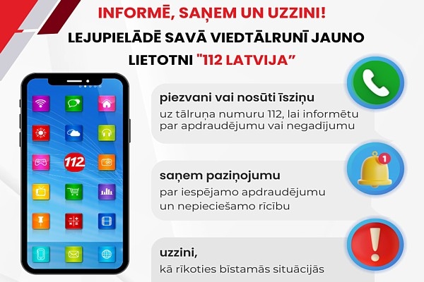 Jauno lietotni «112 Latvija» lejupielādējuši jau 30 tūkstoši Latvijas iedzīvotāju