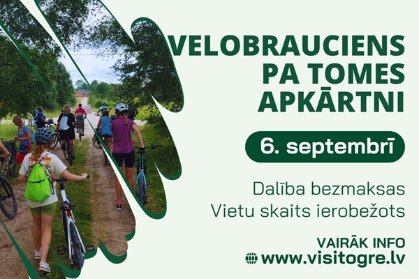 Ogres novads aicina veloizbraucienā pa Tomes apkār